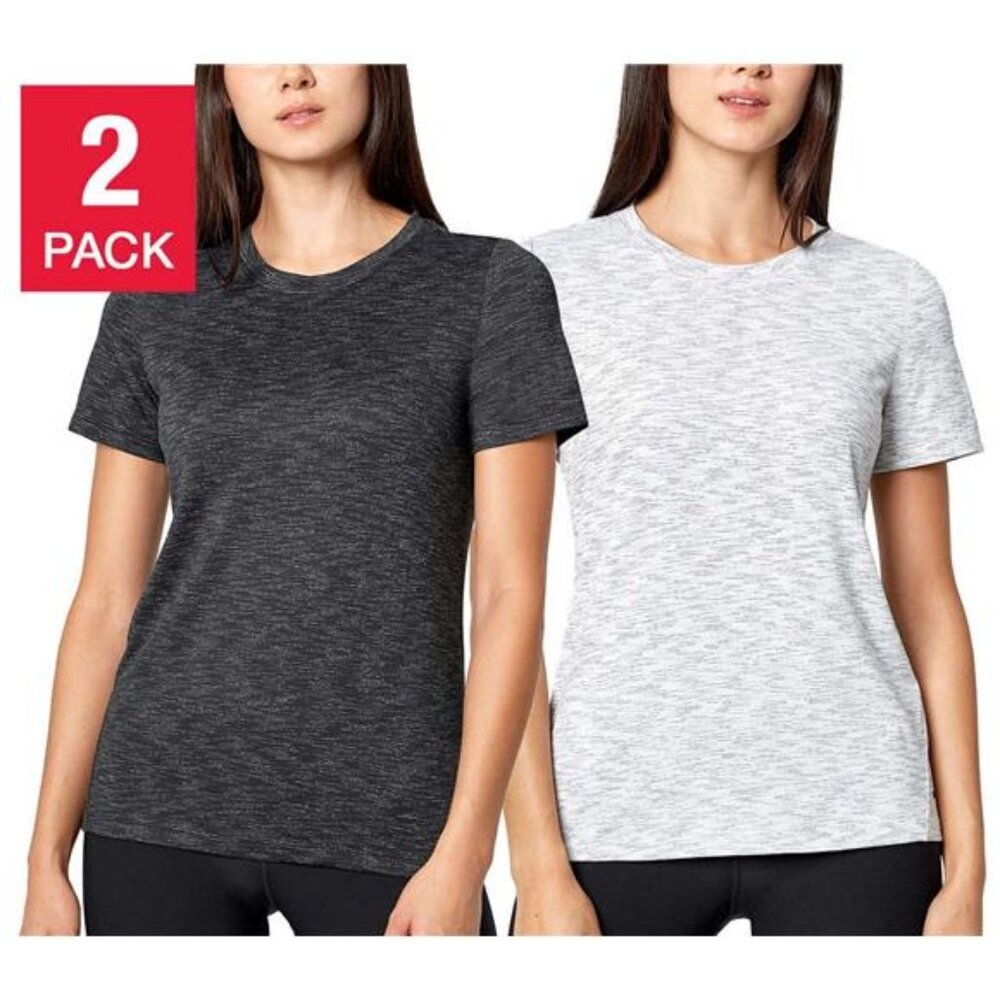 Mondetta Women's Top 2-Pack Active Comfort Tee (Black/White, Small)